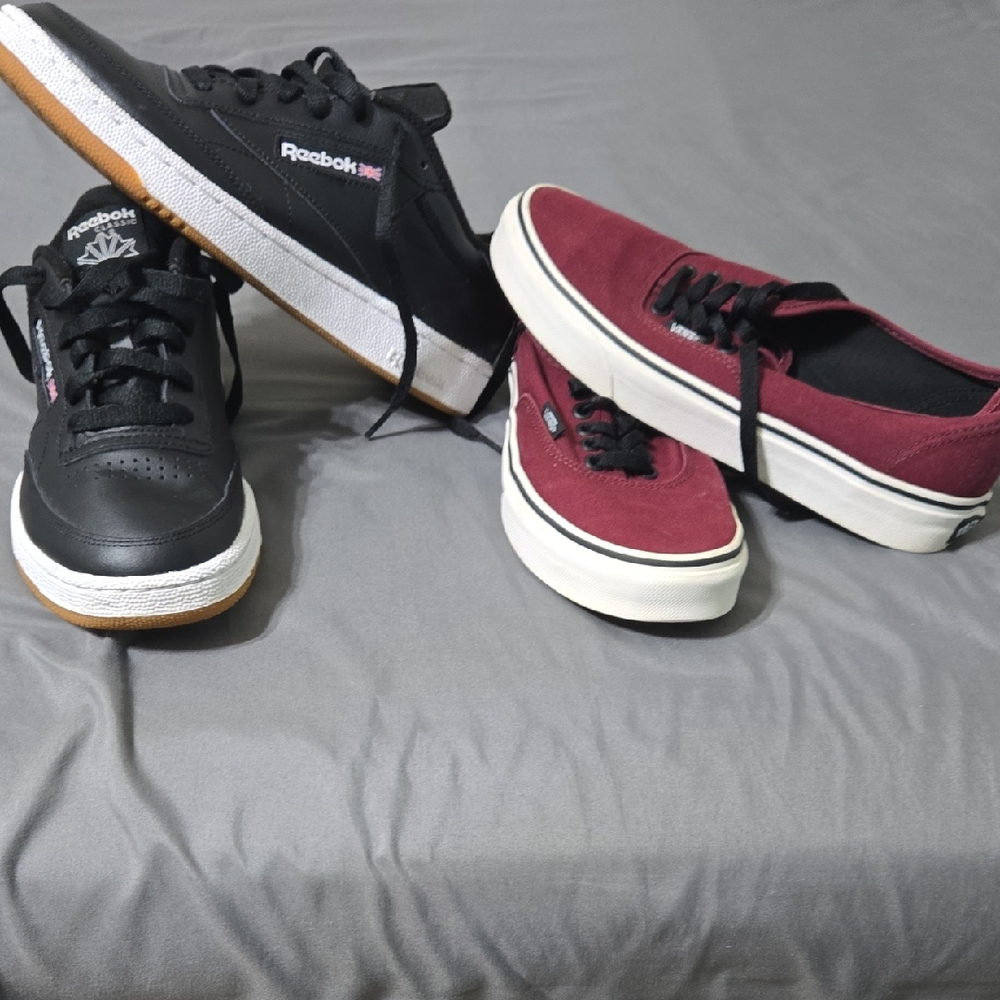 Reebok Black and White Sneakers, Vans Burgundy. Mens 8. Selling Both/One Price